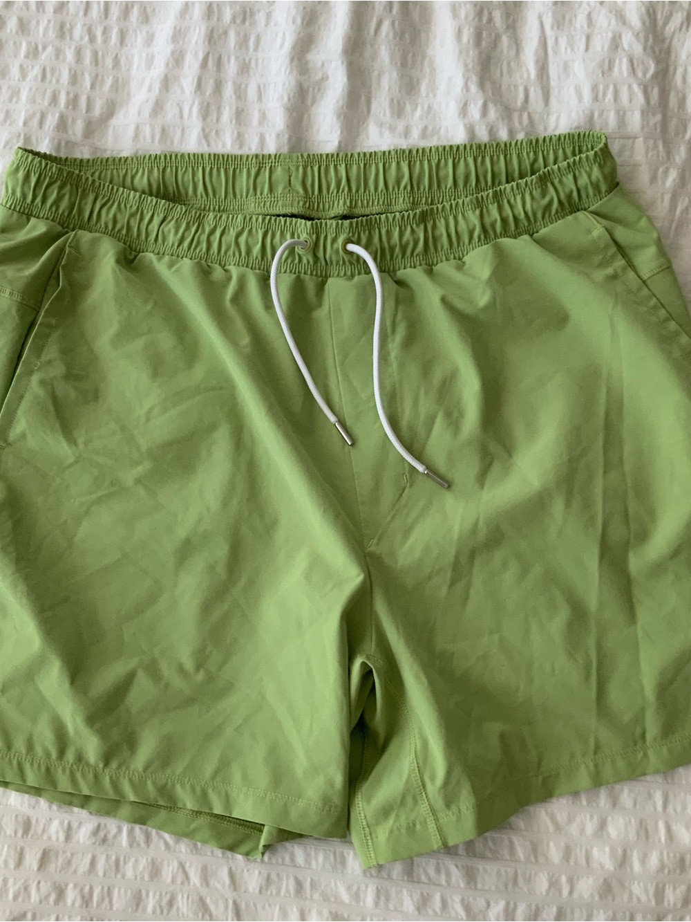 Light Green Elastic Waist Drawstring Shorts